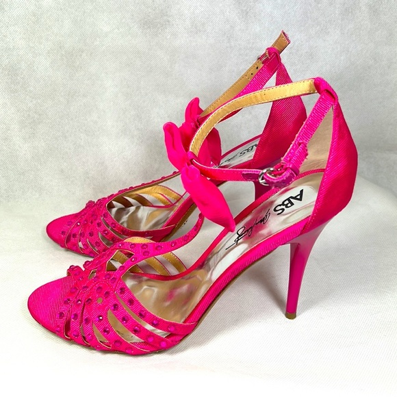 ABS by Allen Schwartz Canary Prom Formal Bow T-Strap Party Heels in Barbie Pink - Picture 5 of 9